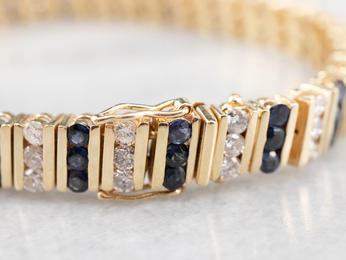 Gold Sapphire and Diamond Link Bracelet