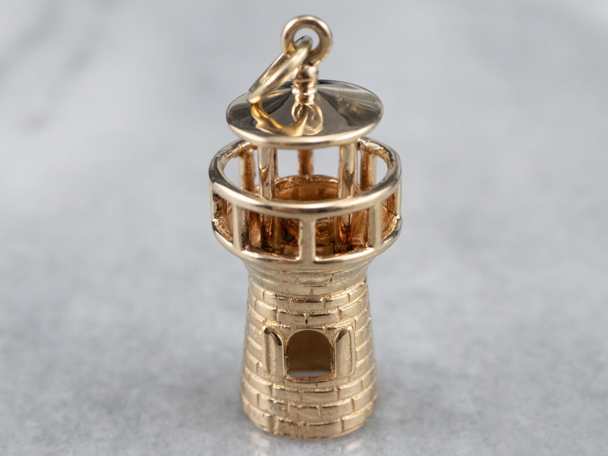 Large 14K Yellow Gold Lighthouse Charm