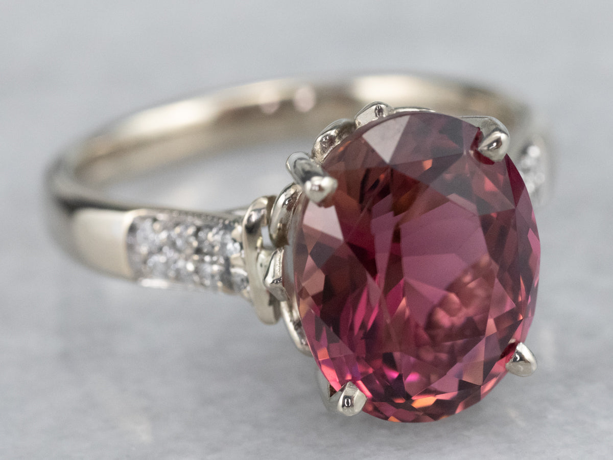 Modern Pink Tourmaline and Diamond Ring