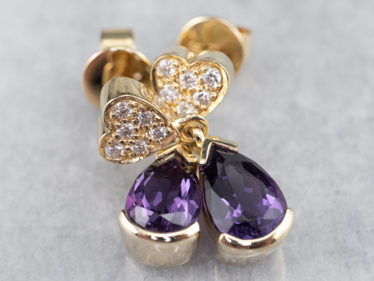 Sweetheart Amethyst and Diamond Drop Earrings