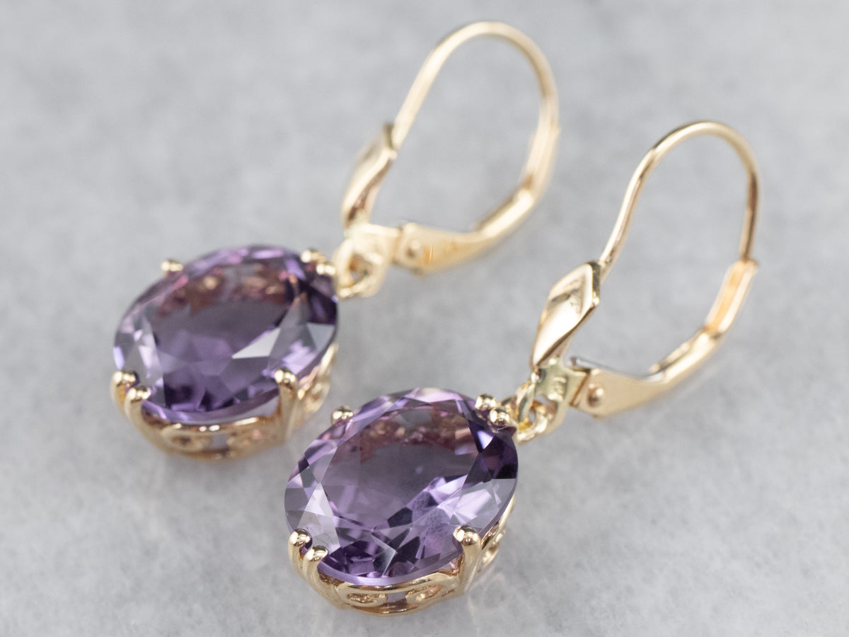 Oval Cut Amethyst Drop Earrings