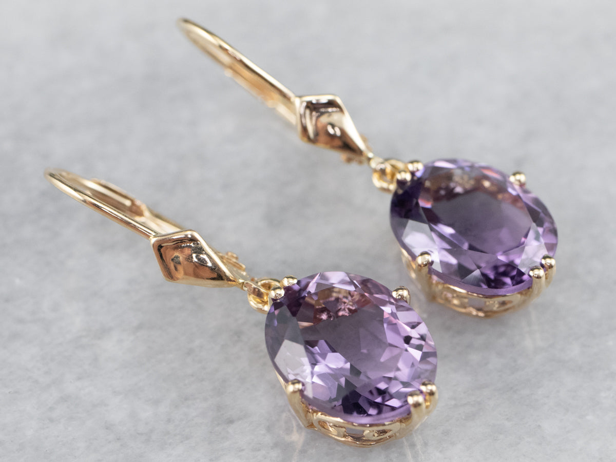 Oval Cut Amethyst Drop Earrings