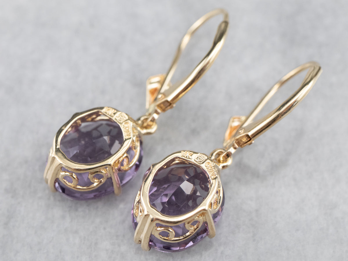 Amethyst Drangle Earrings, 6x8mm Natural Oval Cut outlet Amethyst Earrings