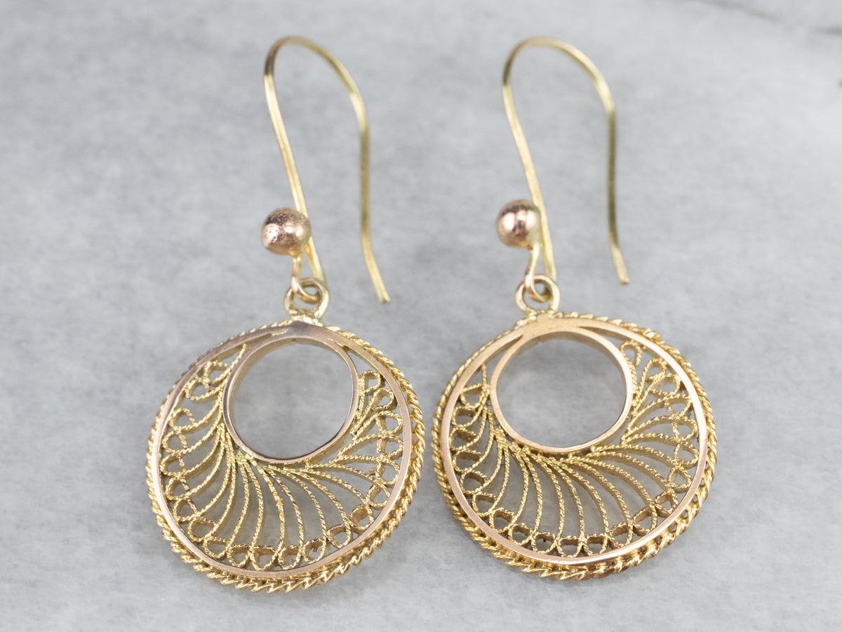 Vintage Gold Filigree Drop Earrings