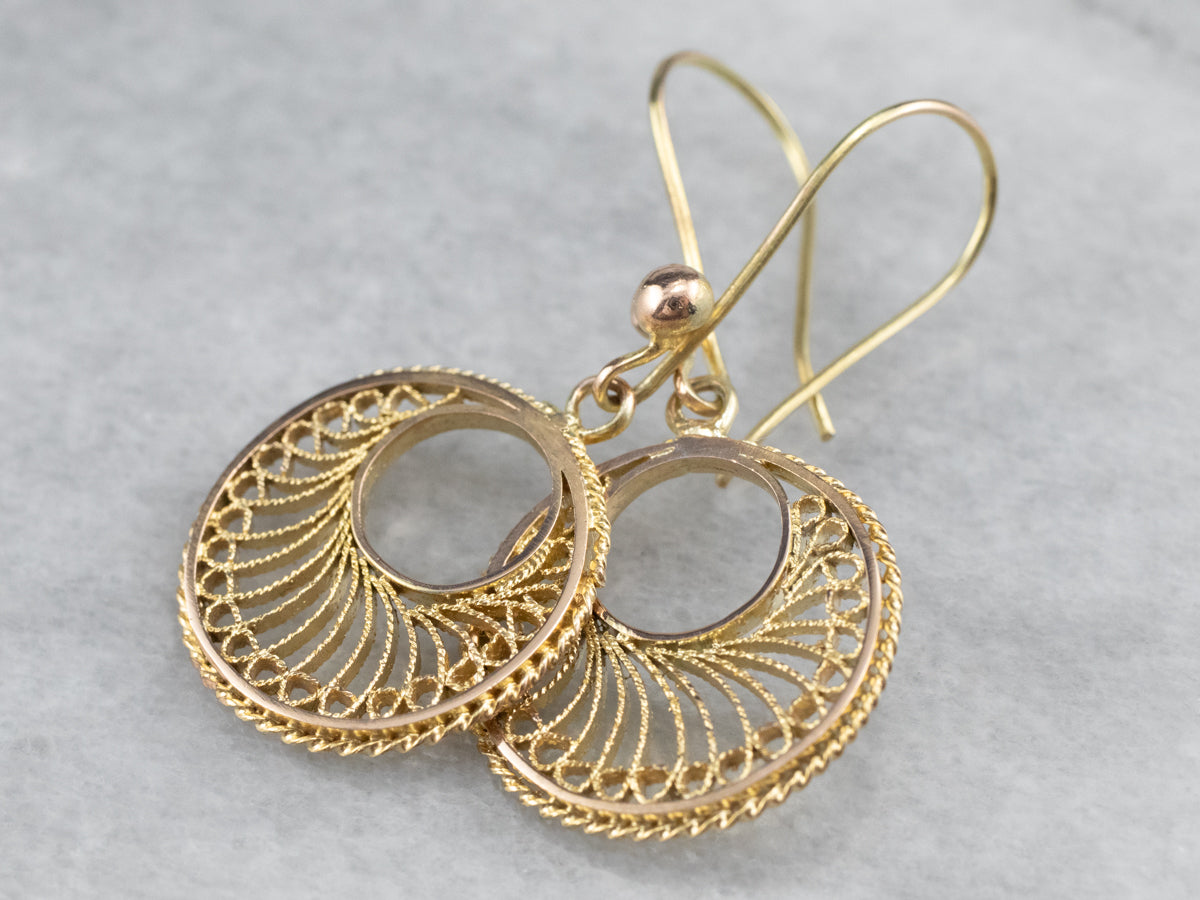 Vintage Gold Filigree Drop Earrings