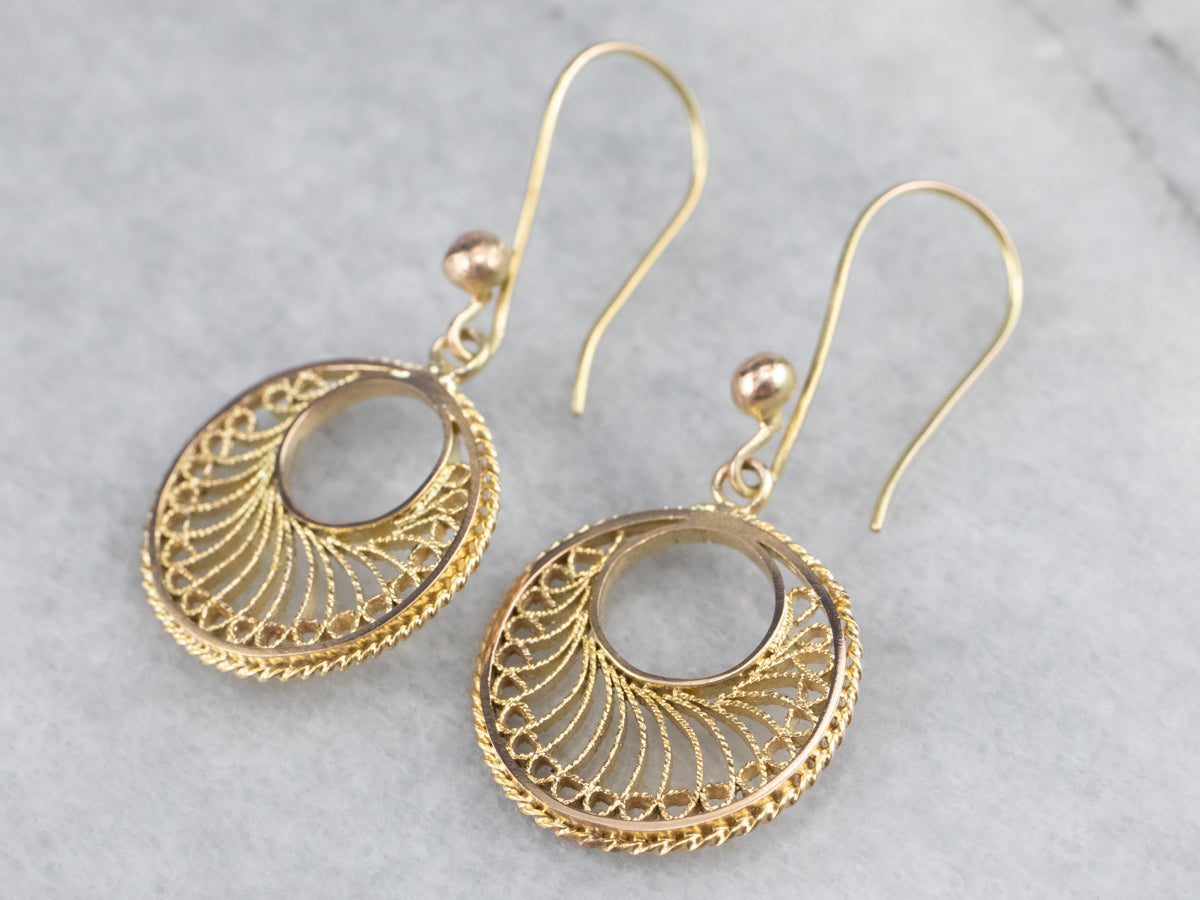 Vintage Gold Filigree Drop Earrings