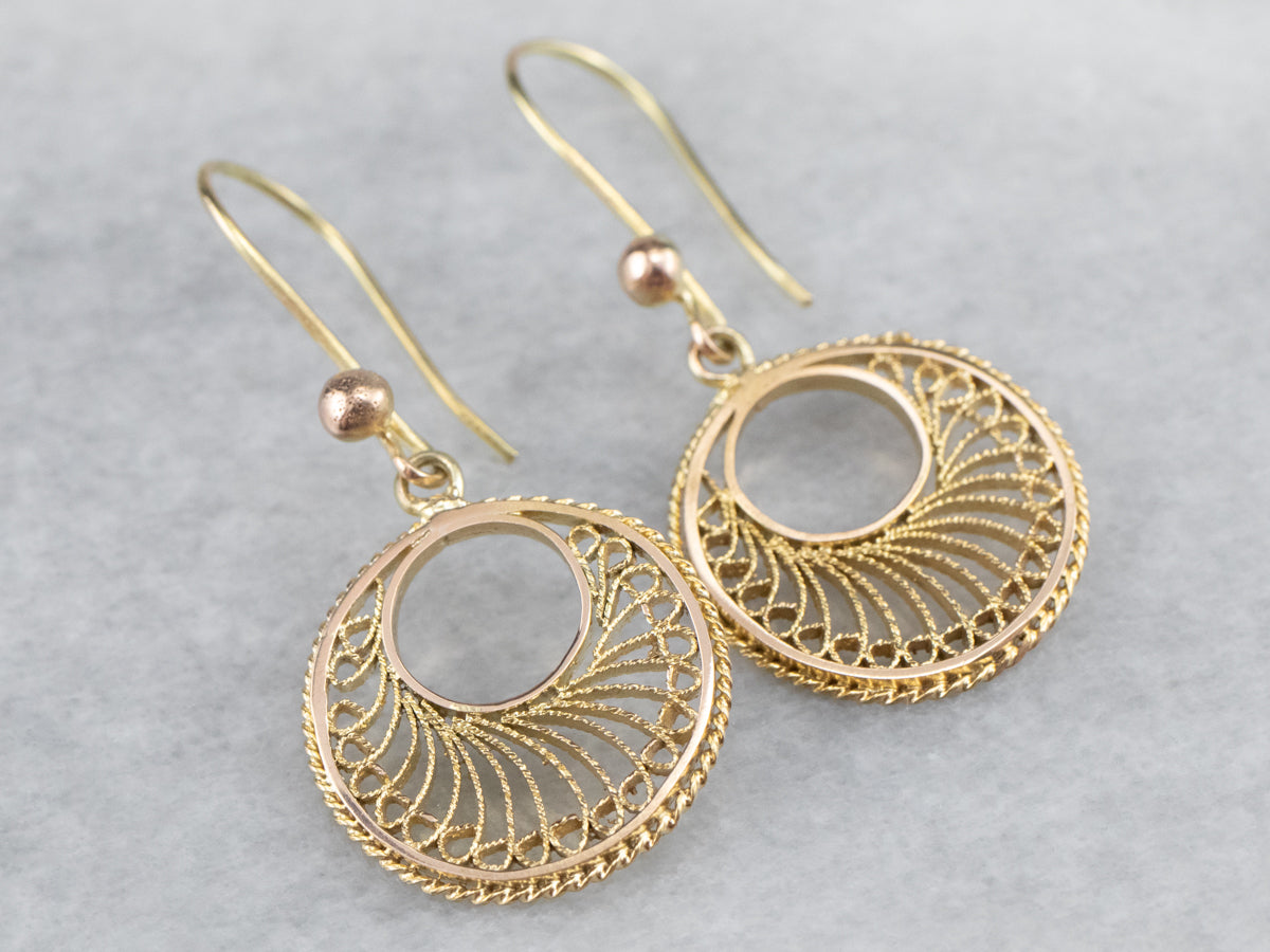 Vintage Gold Filigree Drop Earrings