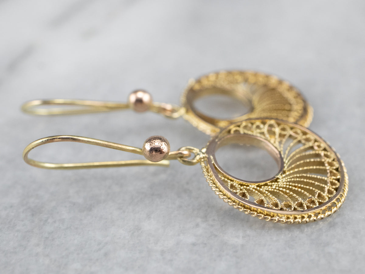 Vintage Gold Filigree Drop Earrings