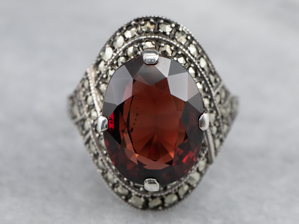 Marcasite and Pyrope Garnet Cocktail Ring