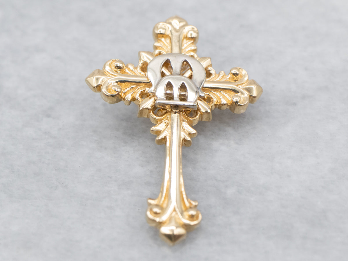 14K Yellow Gold Vintage Ornate Cross Pendant