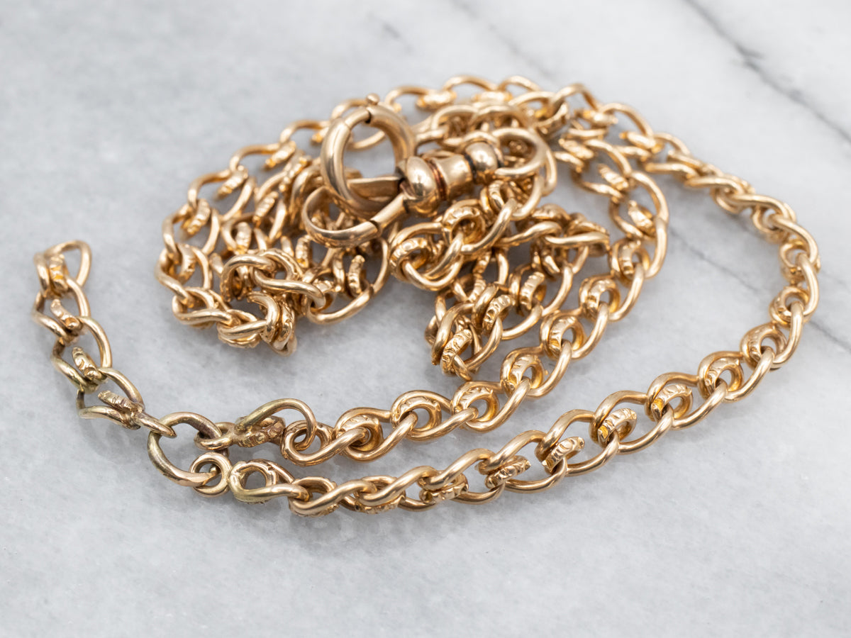 Antique Gold Fancy Etched Watch Chain