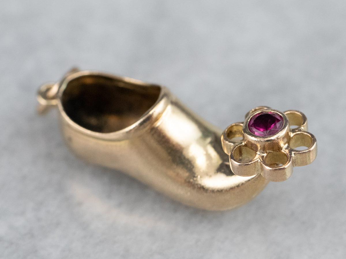 Ruby Doublet Arabian Slipper Gold Charm