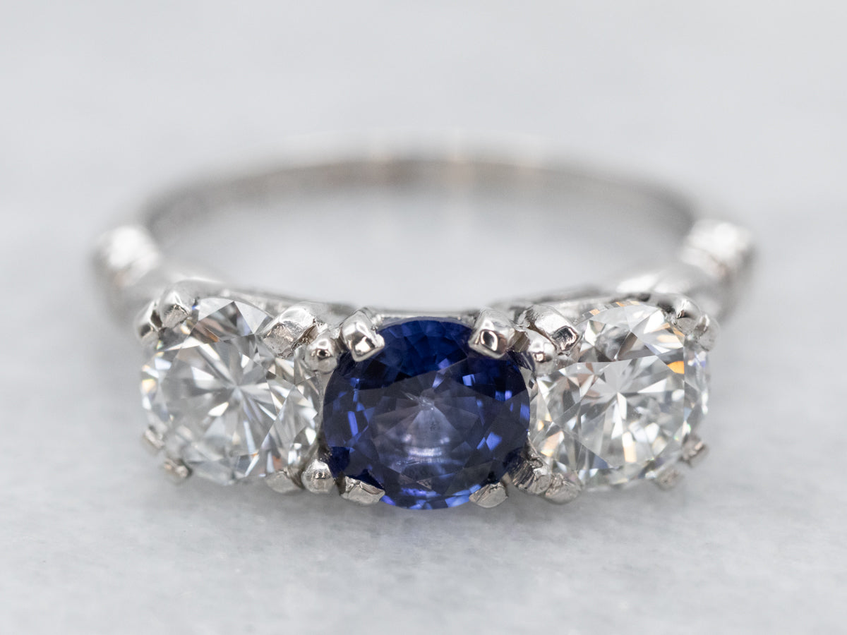 Platinum Retro Era Sapphire and Diamond Ring