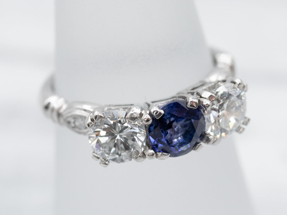 Platinum Retro Era Sapphire and Diamond Ring