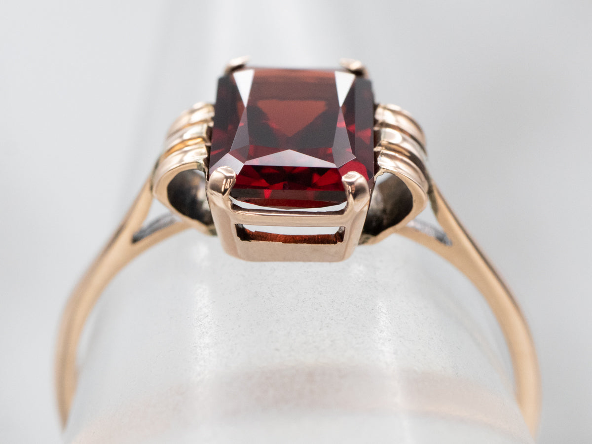 Retro Era Pyrope Garnet Solitaire Ring