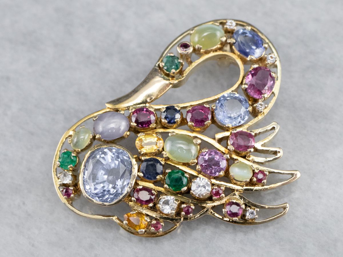 Gemstone Encrusted Gold Swan Pendant