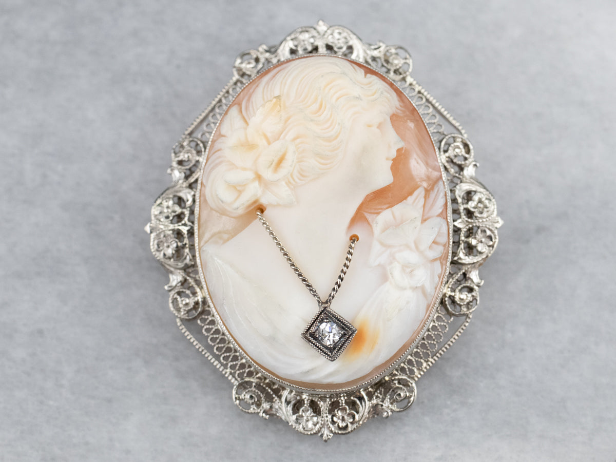 Art Deco Diamond Cameo Brooch or Pendant