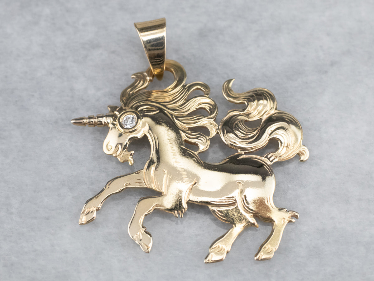 Gold and Diamond Magical Unicorn Pendant