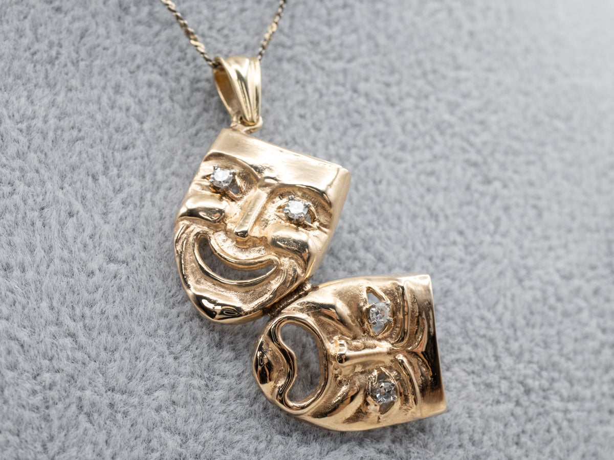 Diamond Comedy and Tragedy Masks Pendant