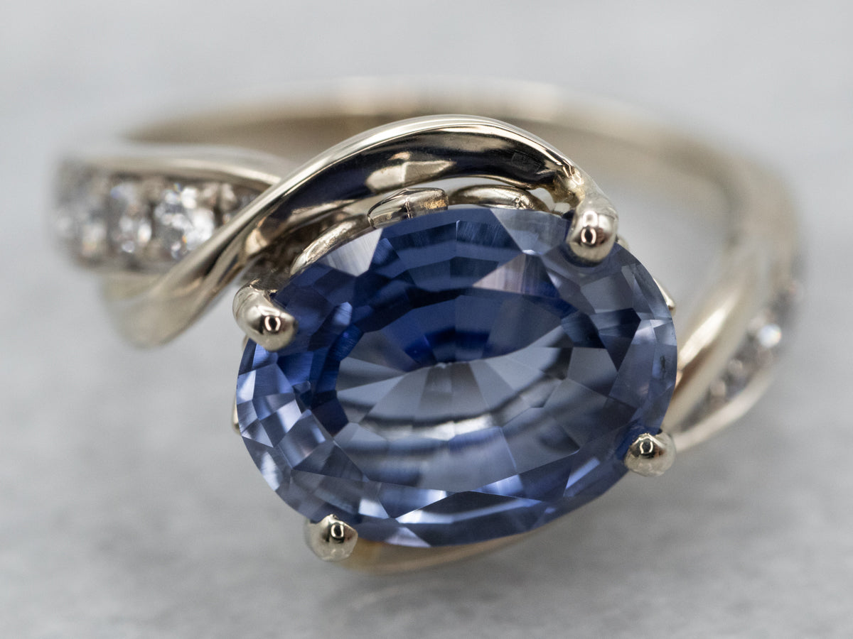 Ceylon Sapphire and Diamond Bypass Ring