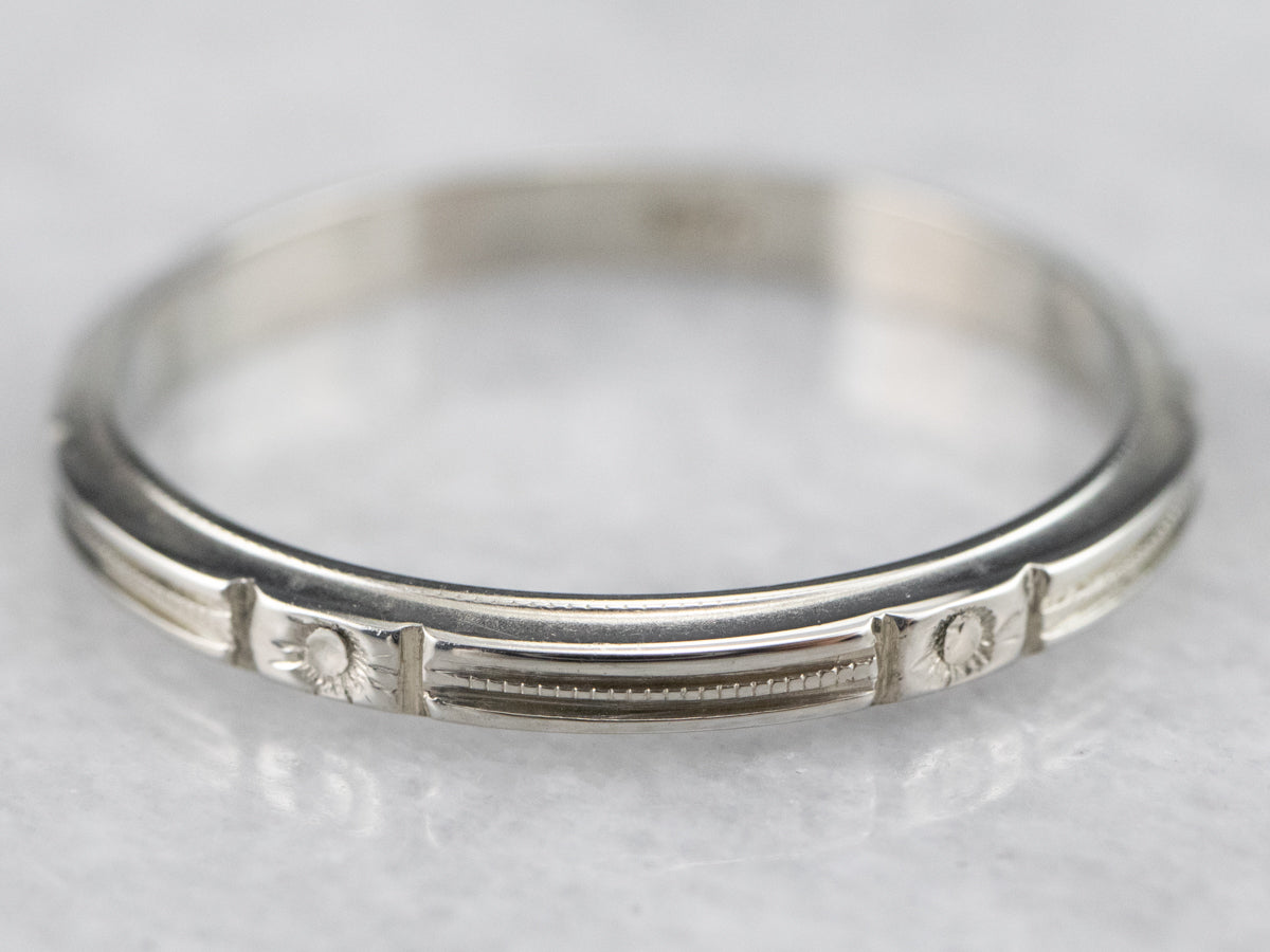 Vintage 18K White Gold Patterned Band