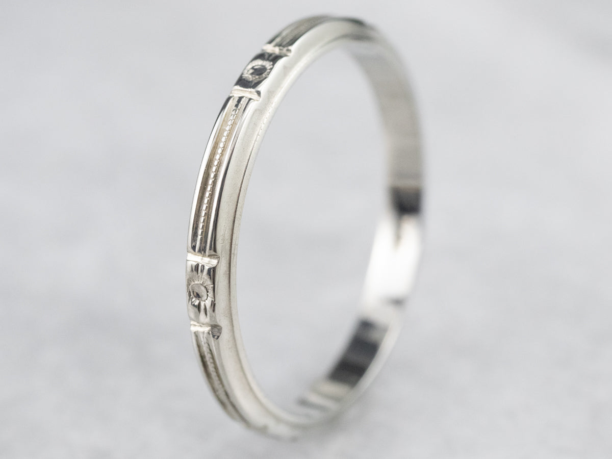 Vintage 18K White Gold Patterned Band