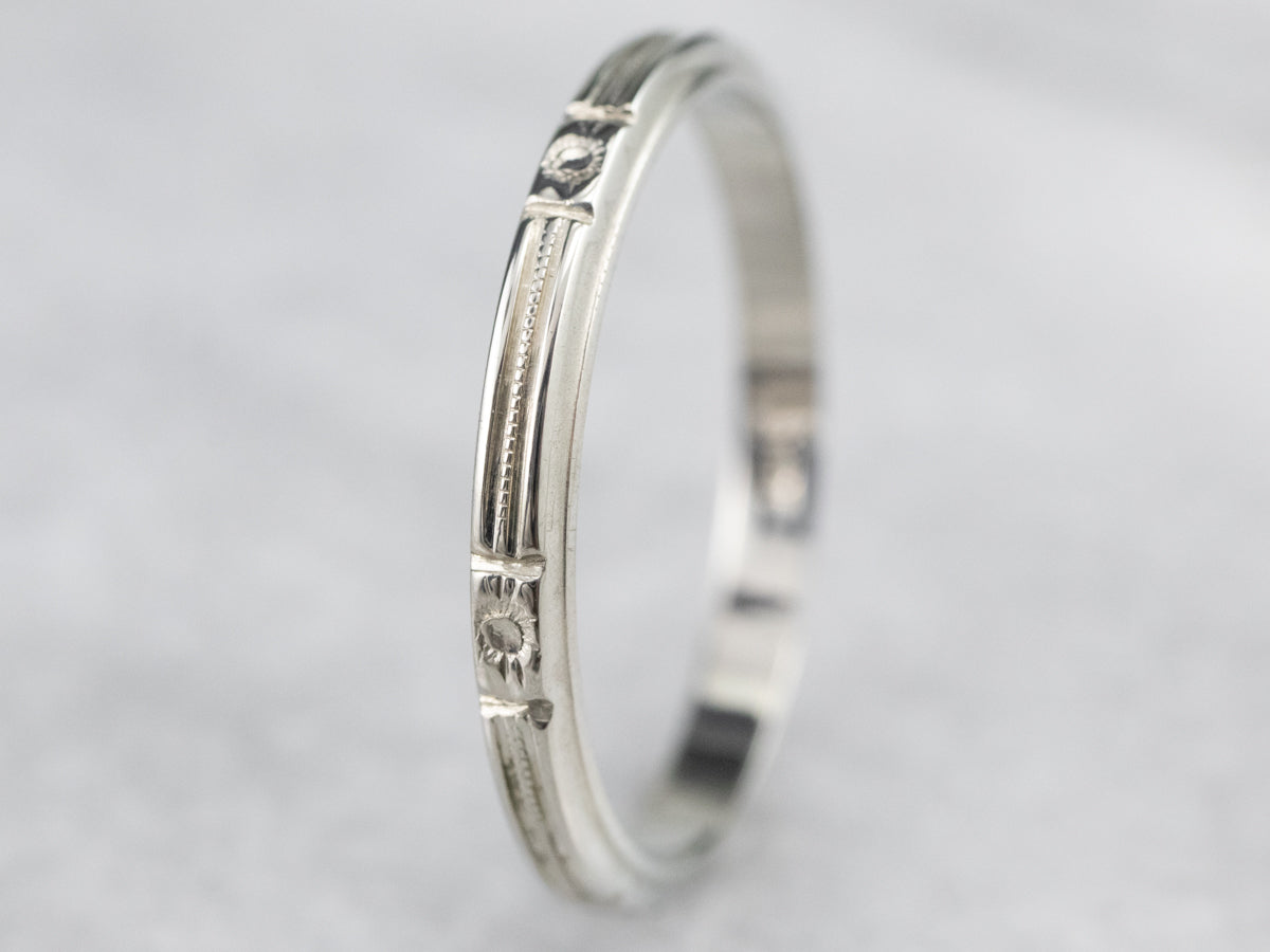 Vintage 18K White Gold Patterned Band