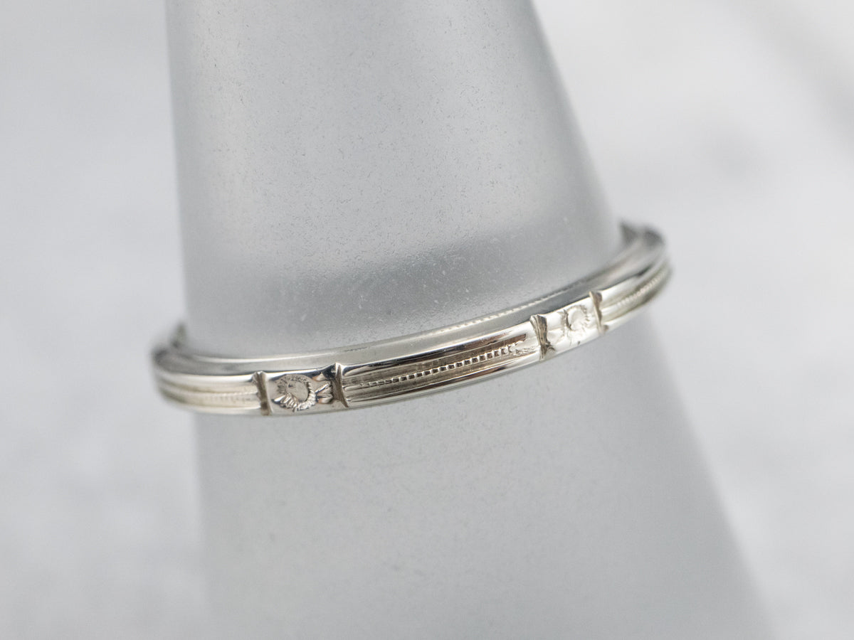 Vintage 18K White Gold Patterned Band