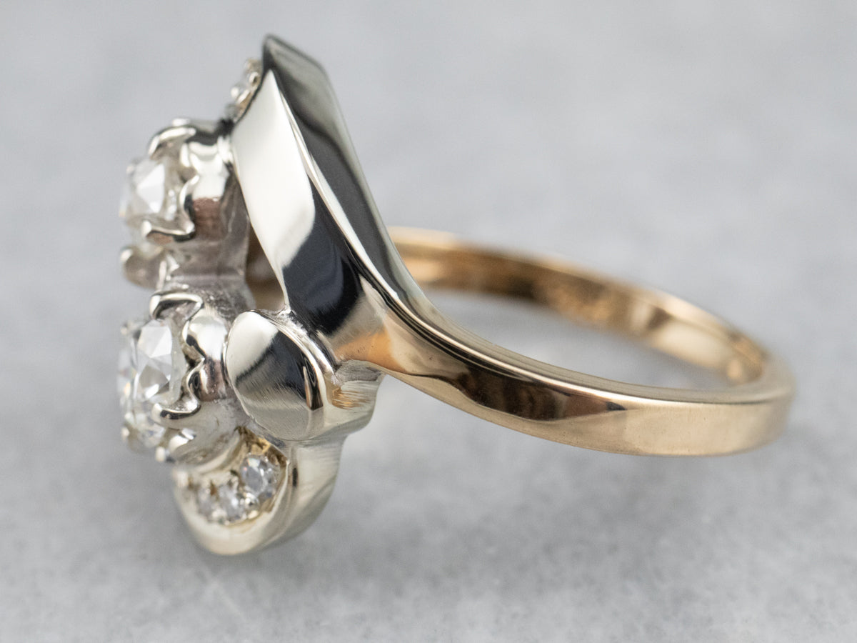 Retro Old European and Old Mine Cut Diamond Bypass Ring