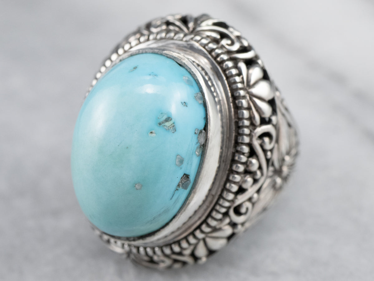 Sterling Silver Floral Turquoise Statement Ring