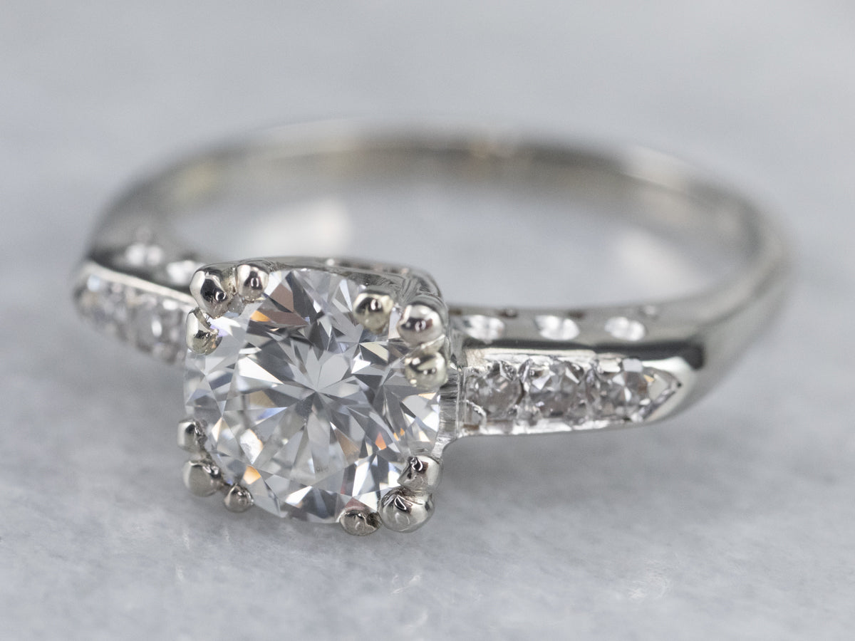 Retro White Gold Diamond Engagement Ring