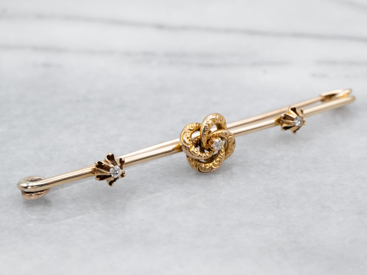 Antique Old Mine Cut Diamond Lover s Knot Bar Pin