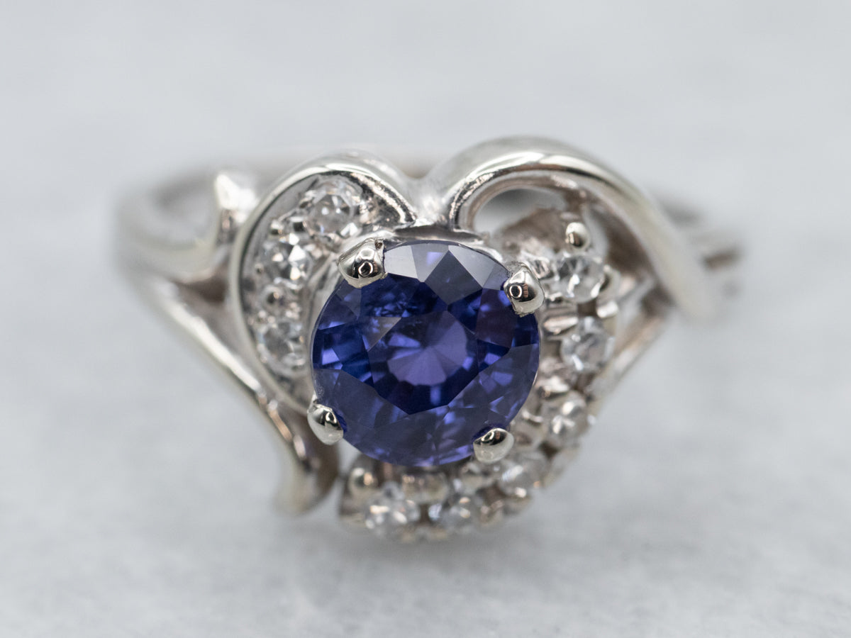 Vintage Purple Sapphire and Diamond Ring