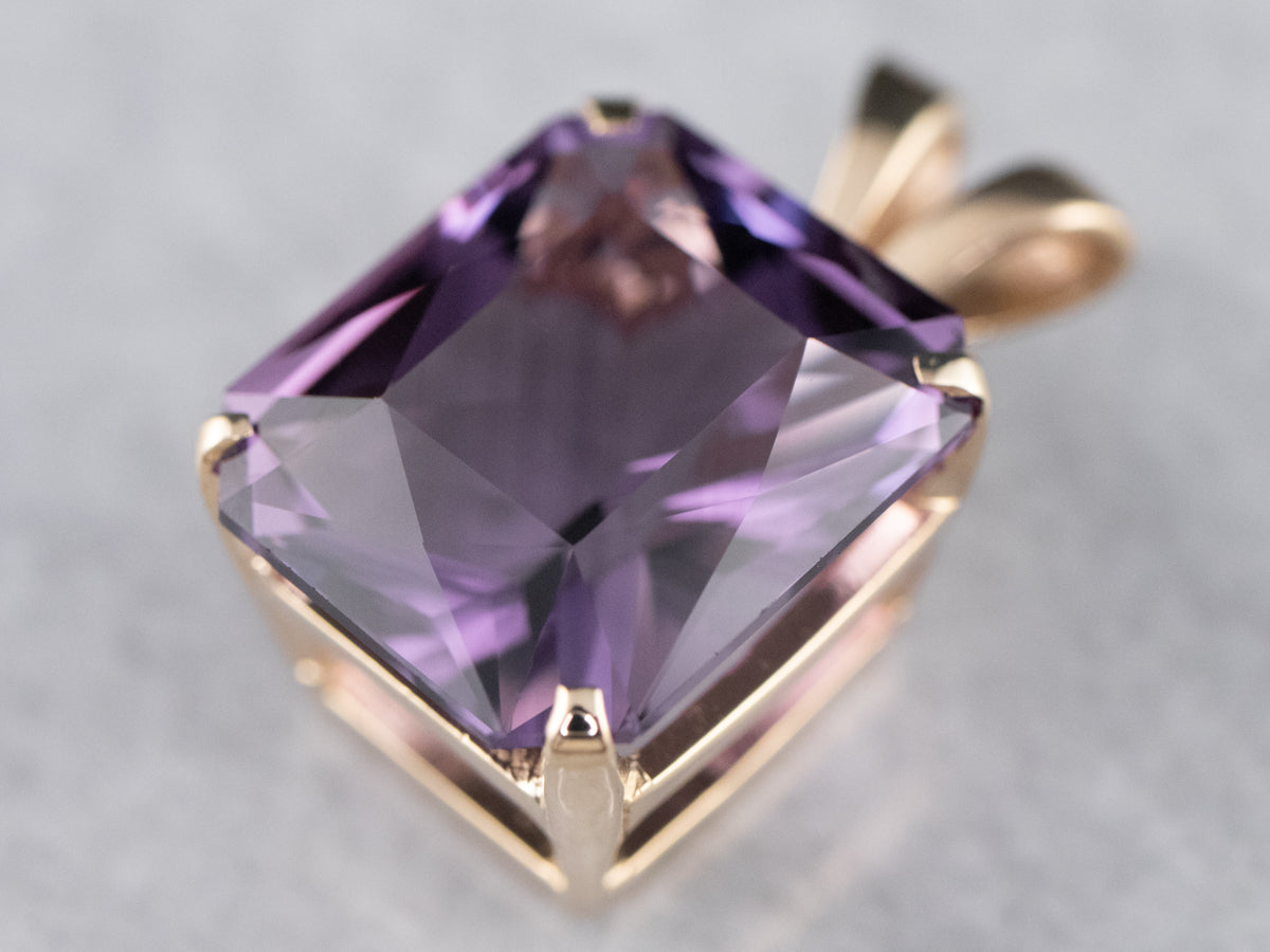 1.50 Carat Emerald Cut outlets Amethyst 14K Gold Pendant