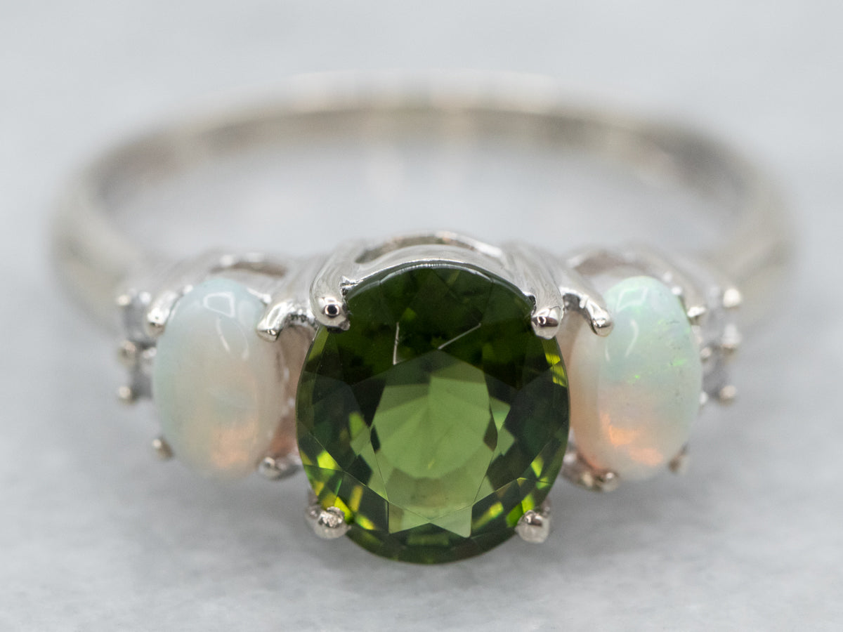 Green Tourmaline Opal and Diamond Ring