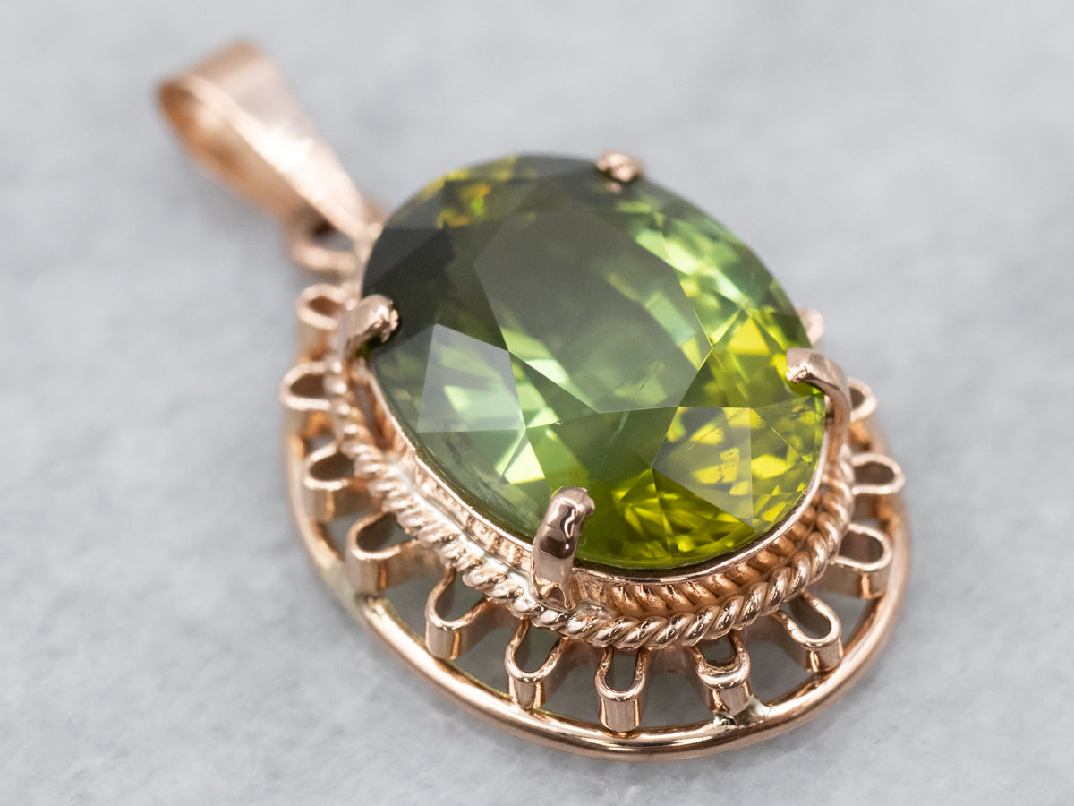 Rose Gold Green Tourmaline Solitaire Pendant