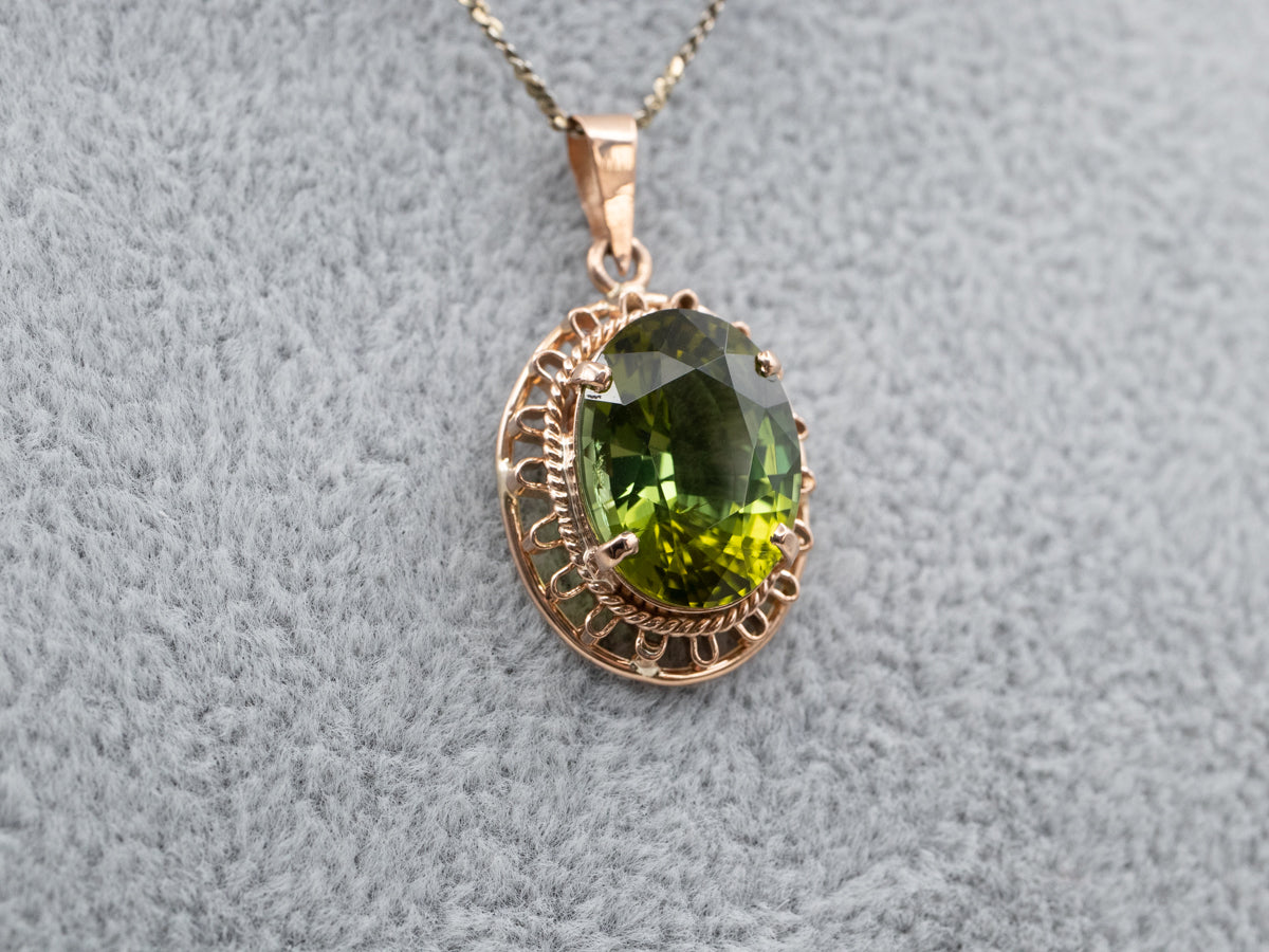 Rose Gold Green Tourmaline Solitaire Pendant