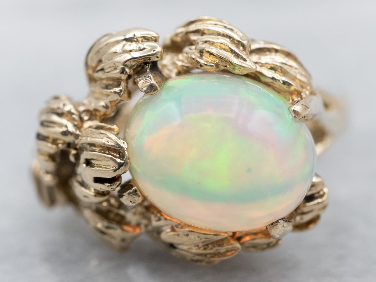 Vintage Botanical Opal Solitaire Ring