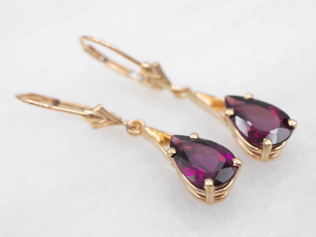 Teardrop Rhodolite Garnet Drop Earrings