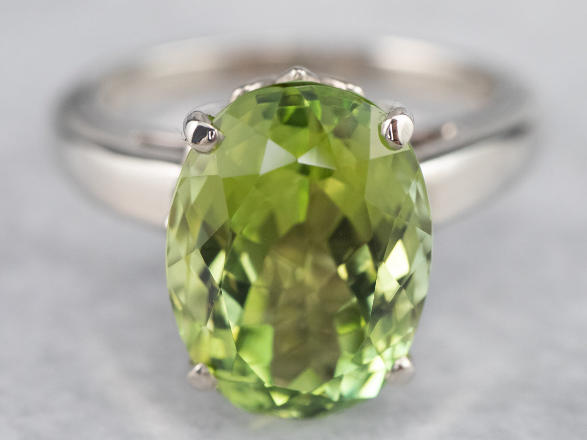 Green Tourmaline Solitaire Ring in White Gold