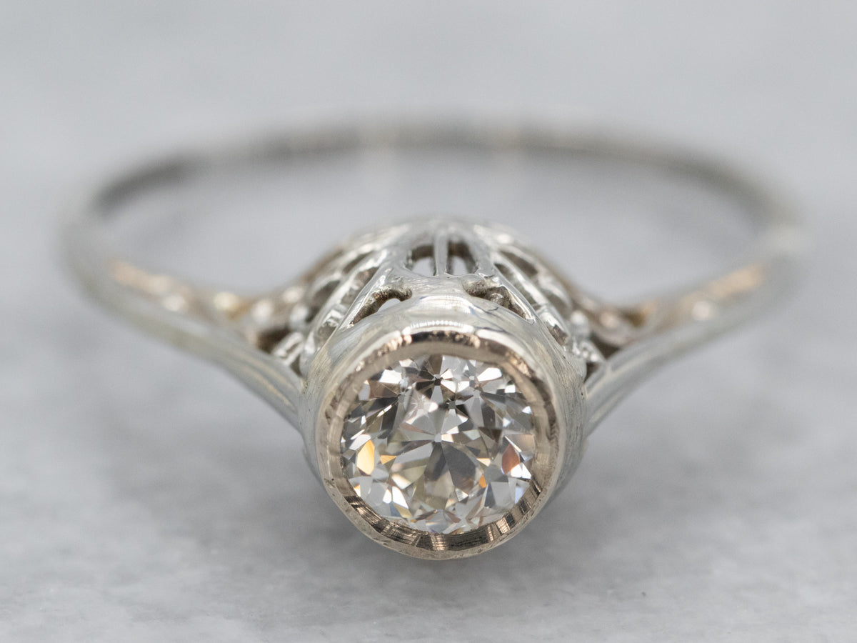 Art Deco Bezel Set Ring,1 CT Old European Round Cut Moissanite Diamond Ring,Antique Diamond Ring,Art nouveau Vintage Retro Art hotsell Deco Rings