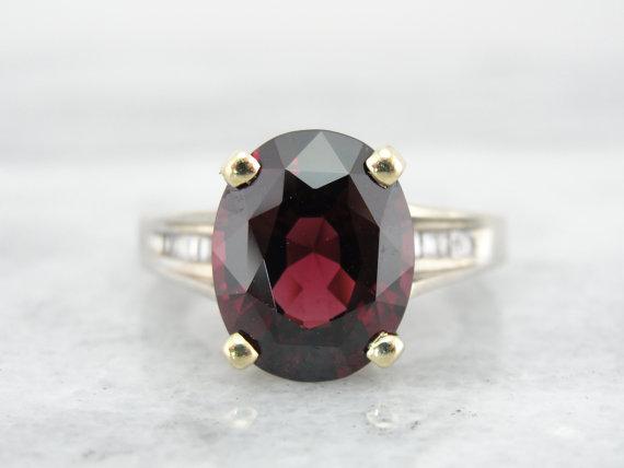 High End Pyrope Garnet, Platinum and Diamond Ladies Cocktail Ring