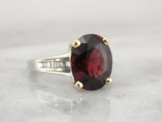 High End Pyrope Garnet, Platinum and Diamond Ladies Cocktail Ring