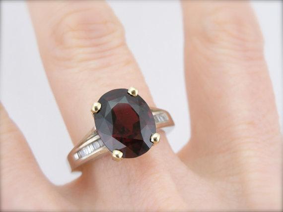 High End Pyrope Garnet, Platinum and Diamond Ladies Cocktail Ring