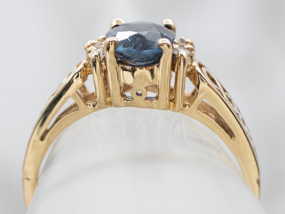 Gold Filigree Sapphire and Diamond Ring