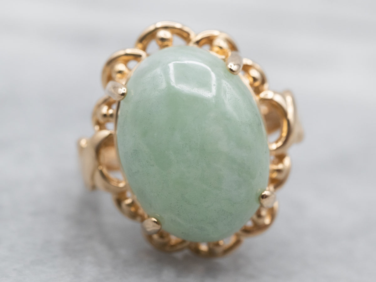 Gold Mid Century Jade Cocktail Ring