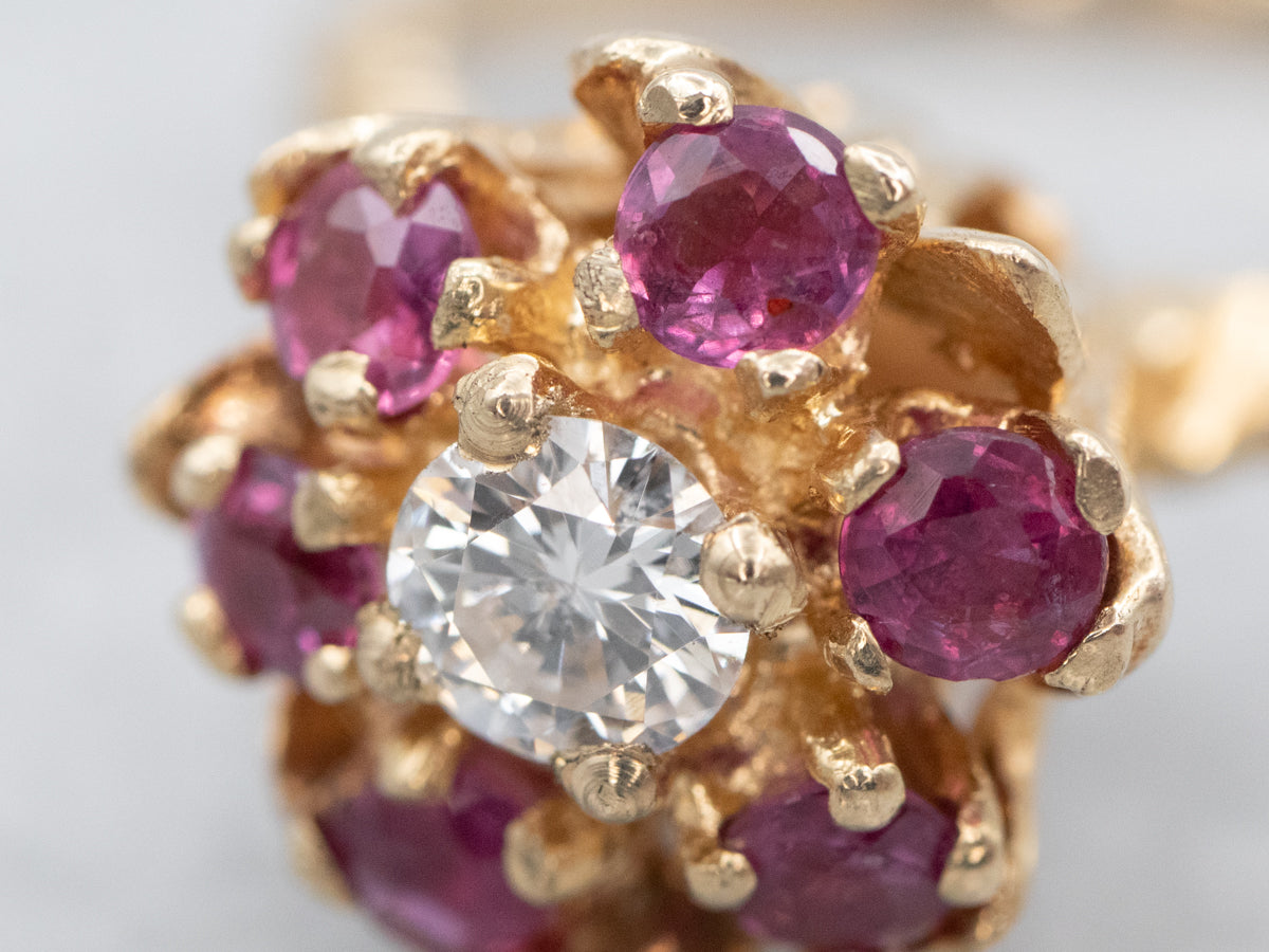 Gold Diamond and Ruby Flower Ring