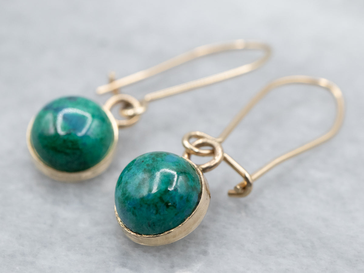 Yellow Gold Chrysocolla Drop Earrings