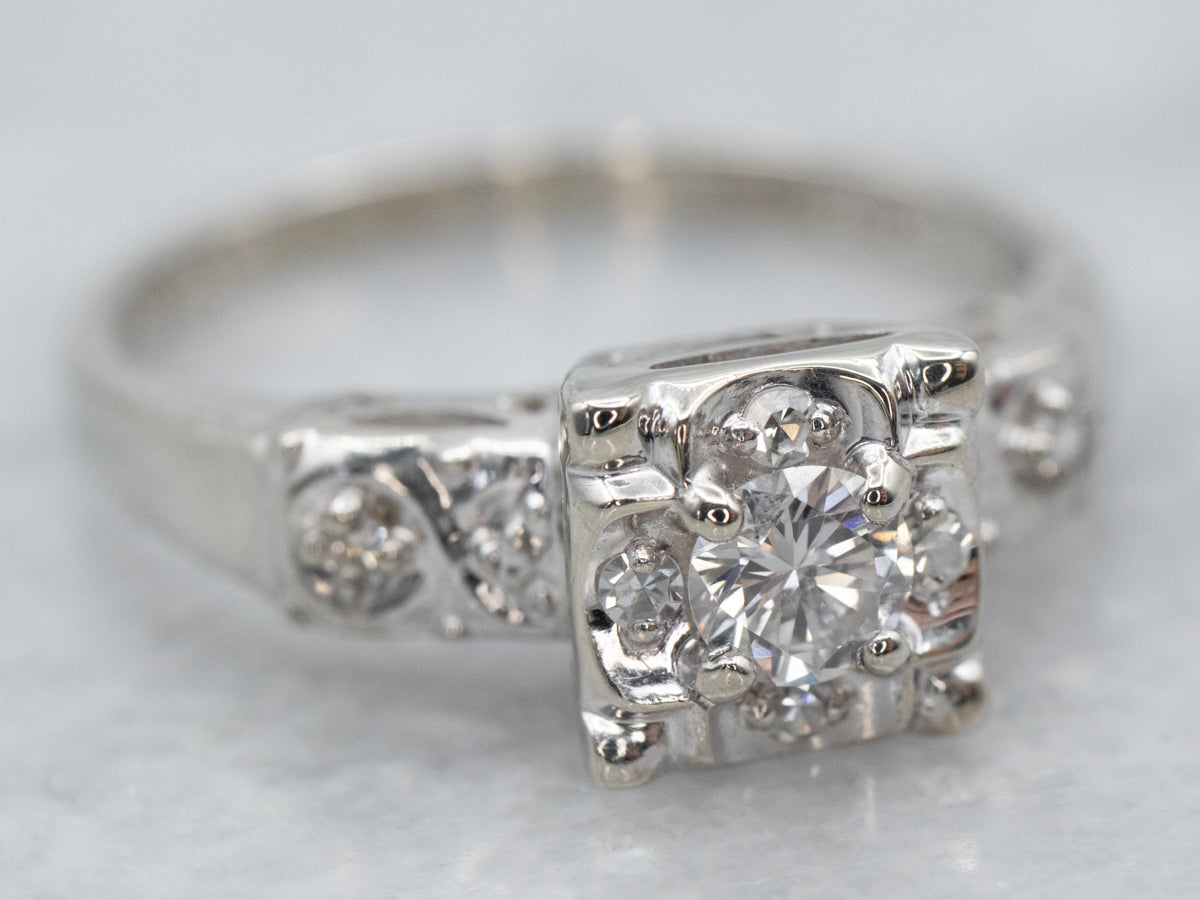 Retro Era Diamond Engagement Ring