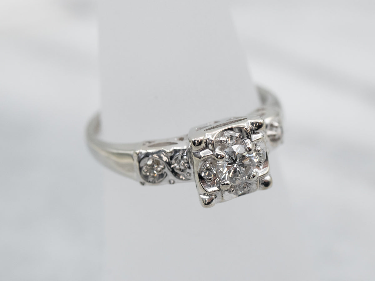 Retro Era Diamond Engagement Ring